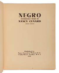 CUNARD, Nancy (1896-1965), editor. Negro Anthology . London: Nancy Cunard at Wishart & Co., 1934.