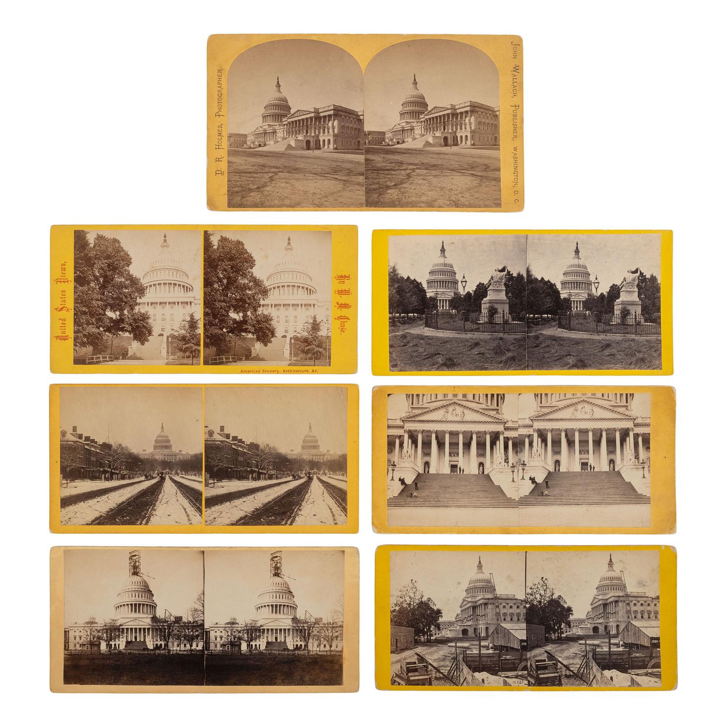 [Early Photography] Group of 110 Stereoviews of Washington, DC, and Boston, incl. Landmarks and Monuments