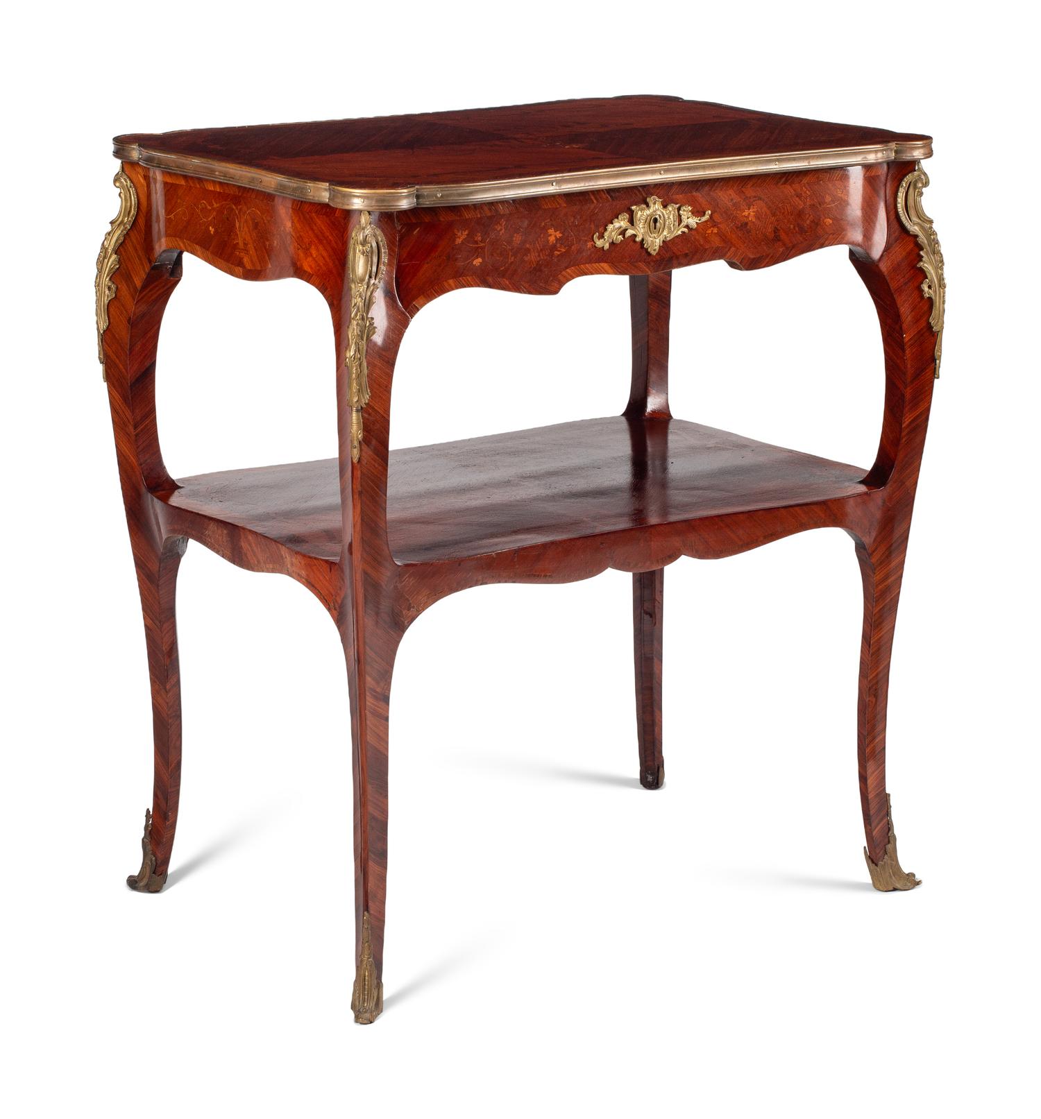 A Louis XV Style Gilt Bronze Mounted Kingwood and Floral Marquetry Serving Table
