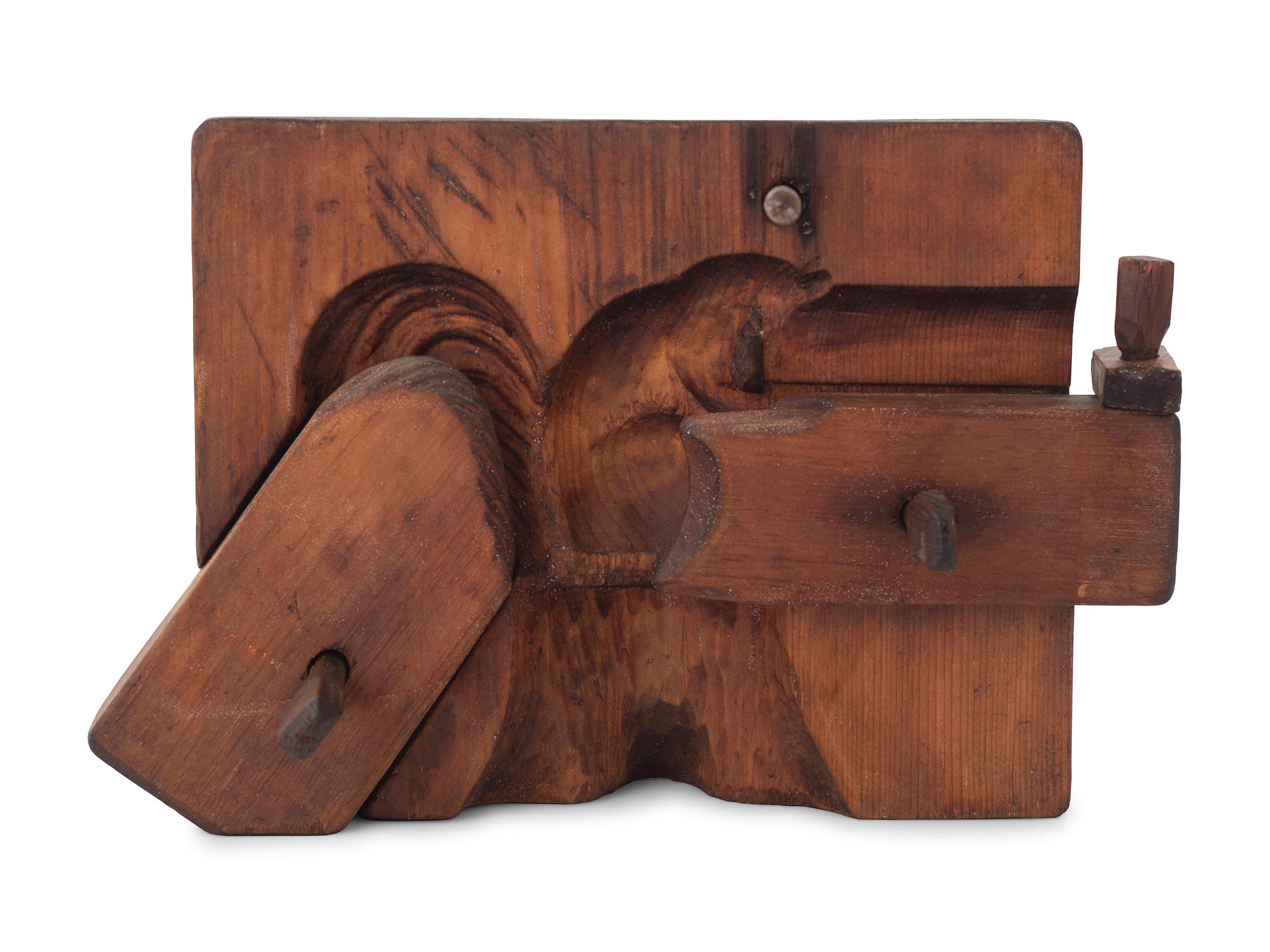 A Two-Part Carved Pine Squirrel Form Butter Mold