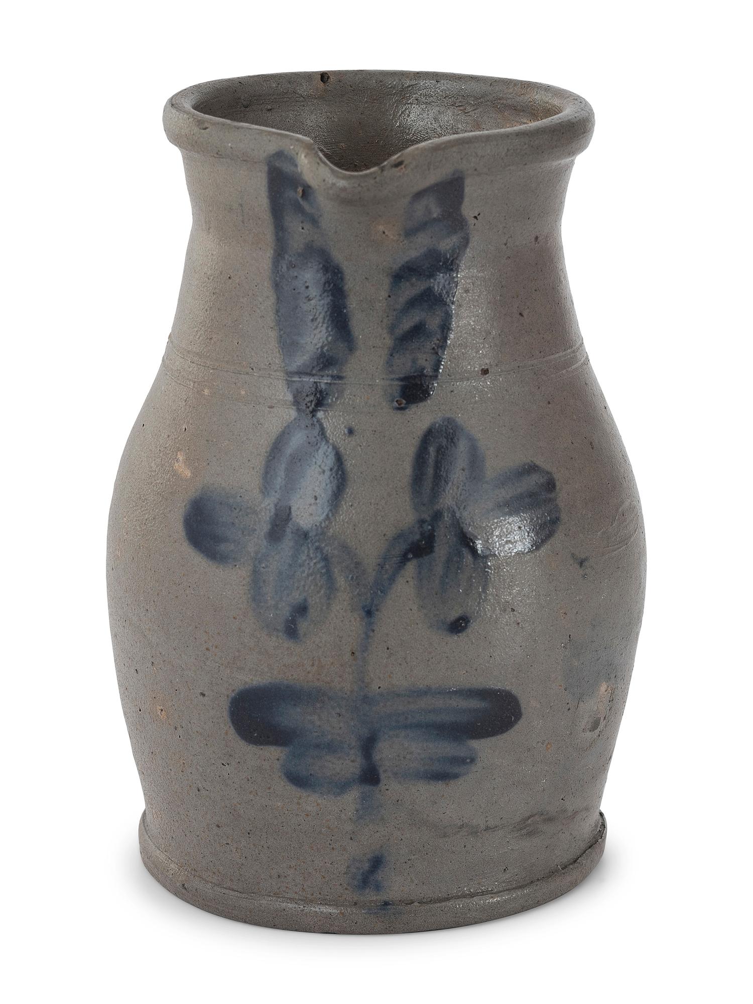 Three Cobalt Decorated Stoneware Pitchers