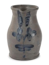 Three Cobalt Decorated Stoneware Pitchers