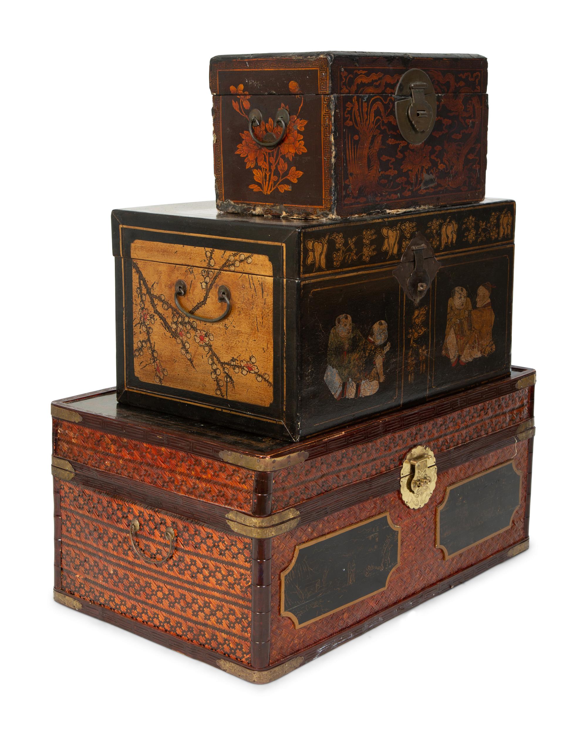Three Chinese Wood and Lacquer Trunks — 19TH/20TH CENTURY