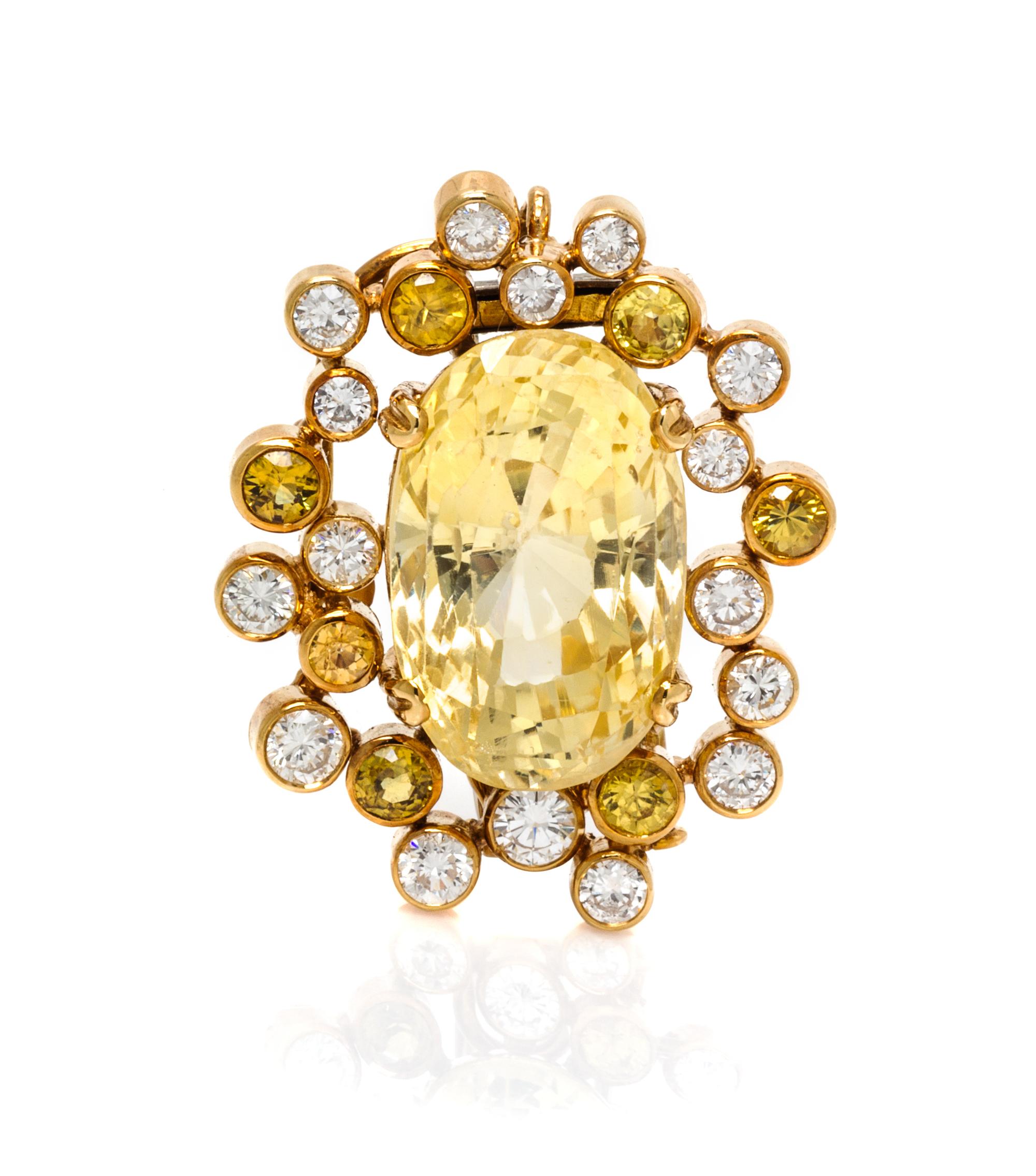 An 18 Karat Yellow Gold, Yellow Sapphire and Diamond Pendant/Brooch, David Webb, 15.70 dwts.