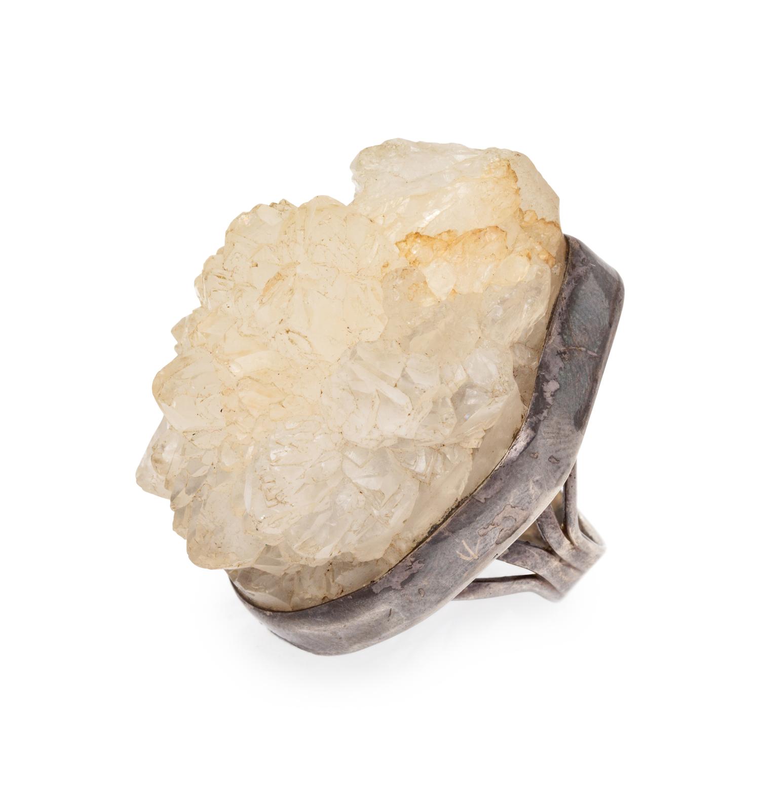 A Sterling Silver and Rock Quartz Ring,