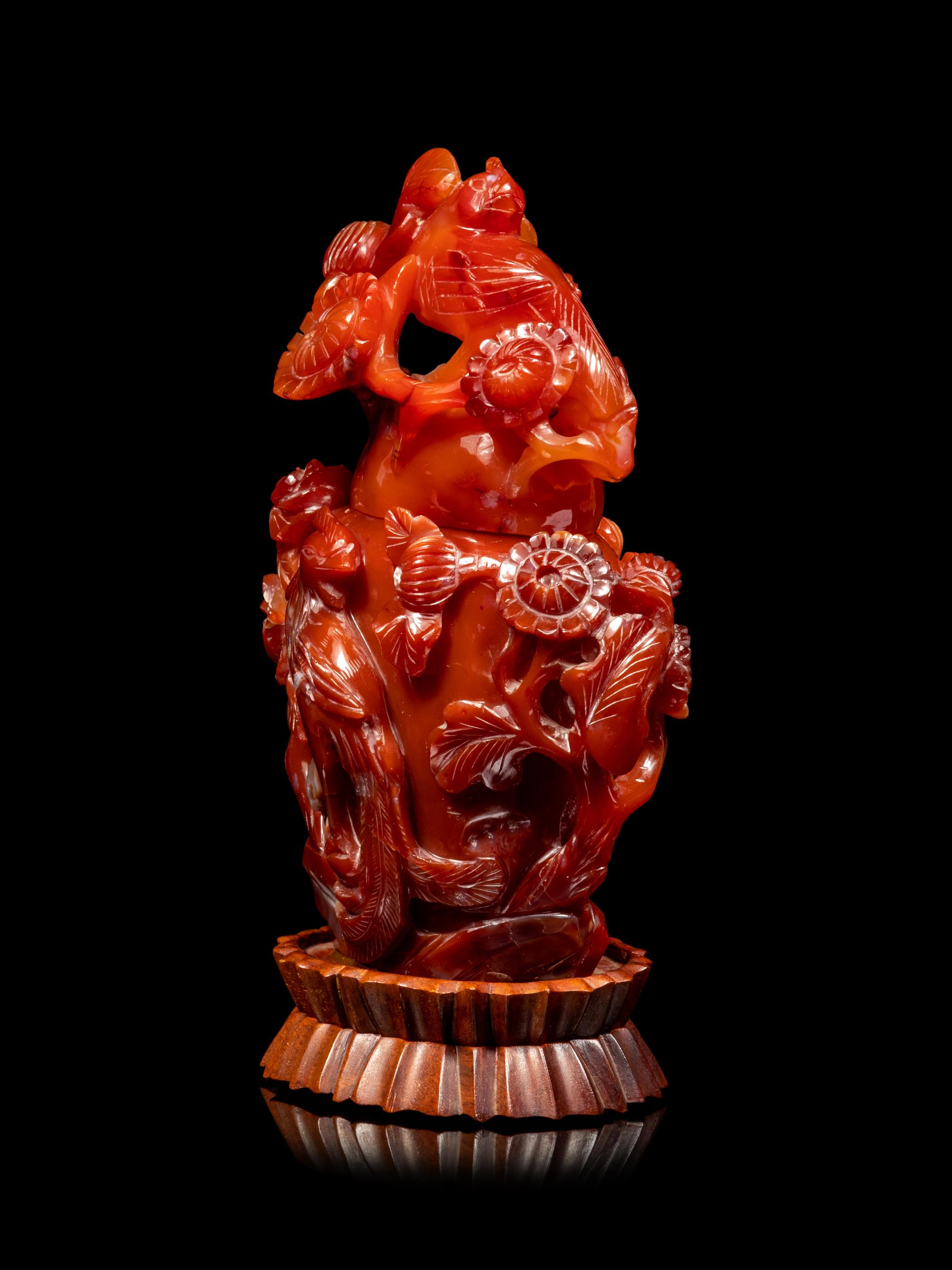 A Carved Carnelian Agate Covered Vase