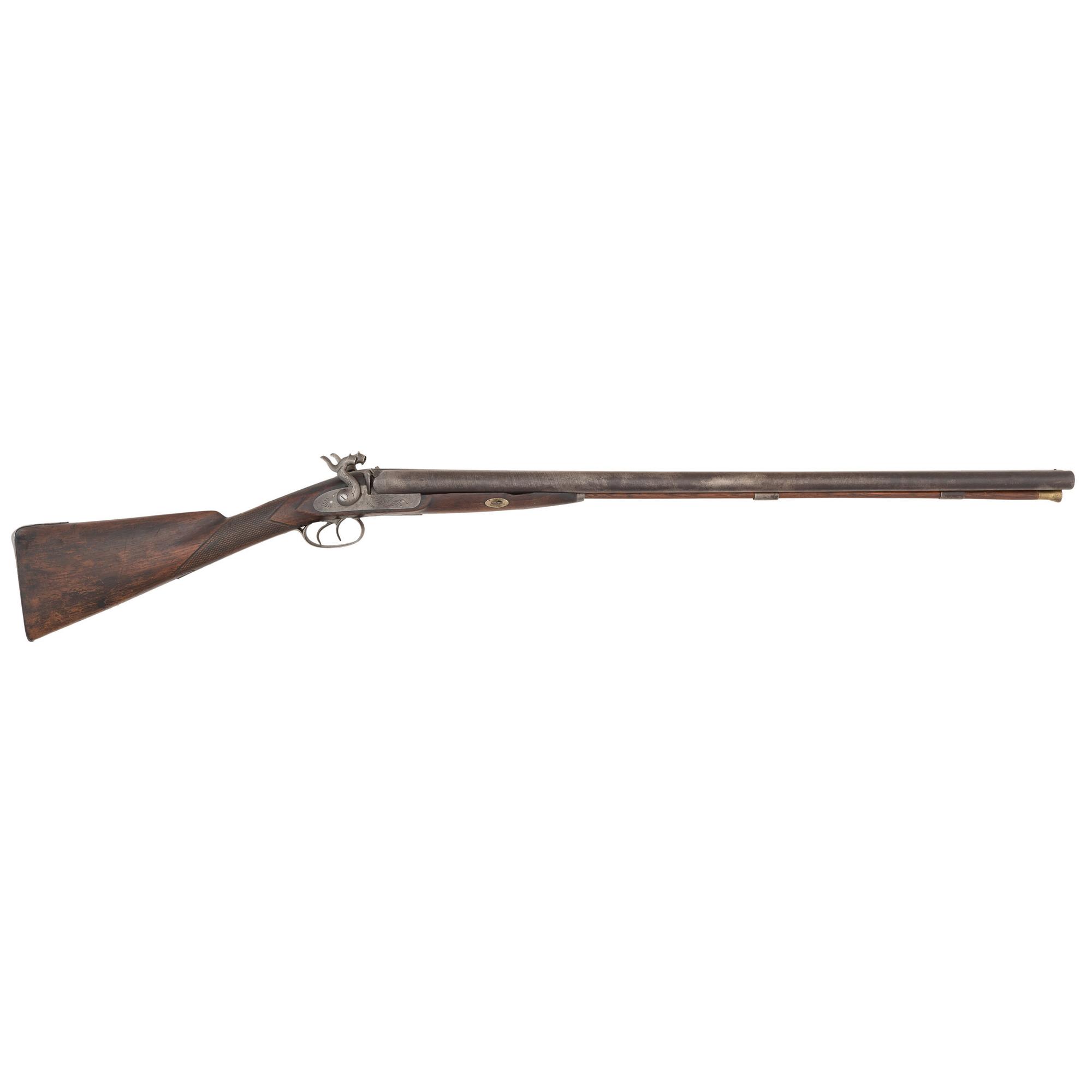 Belgian Double Barrel Percussion Shotgun by Drisket & Waroux of Liege