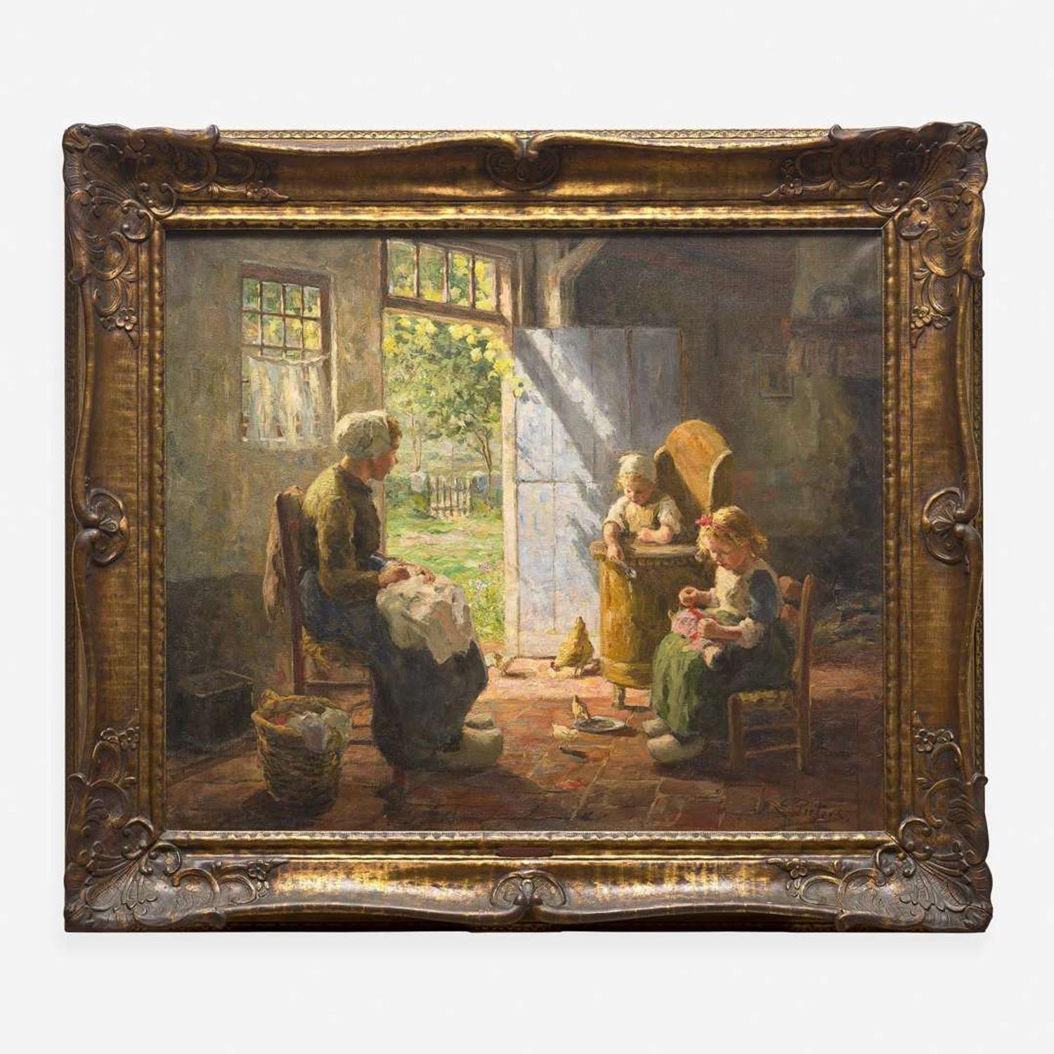 Evert Pieters (Dutch, 1856–1932) Mother and Children in Cottage Interior