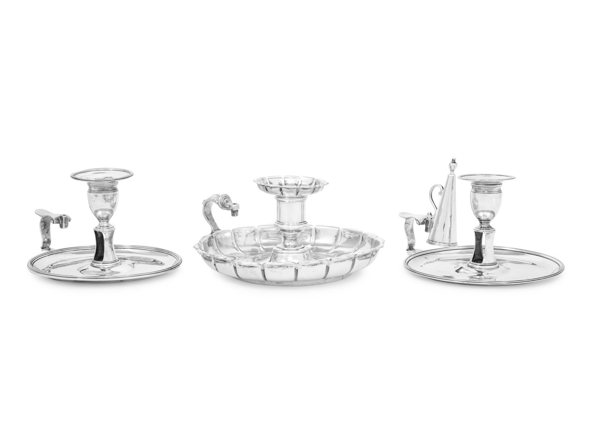 Three English Silver Chambersticks