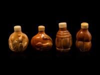 Four Chinese Carved Horn Snuff Bottles