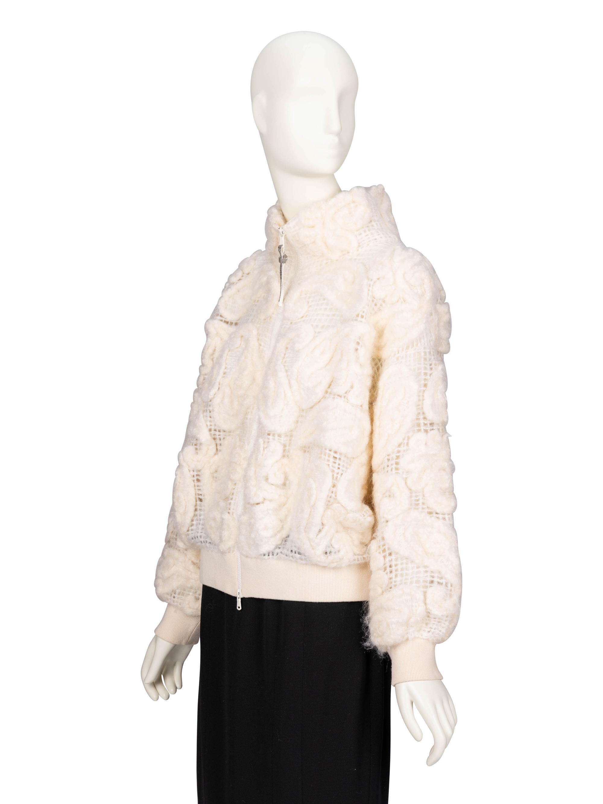 Brunello Cucinelli, Cream Open-Weave & Felted Jacket