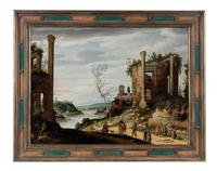 A River Landscape with Classical Ruins, Shepherds, and Shepherdesses and their Flock
