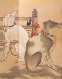 Possibly Unkoku School, Edo Period (1615-1868) 江戶時代 雲谷派“五犬圖”六扇屏風