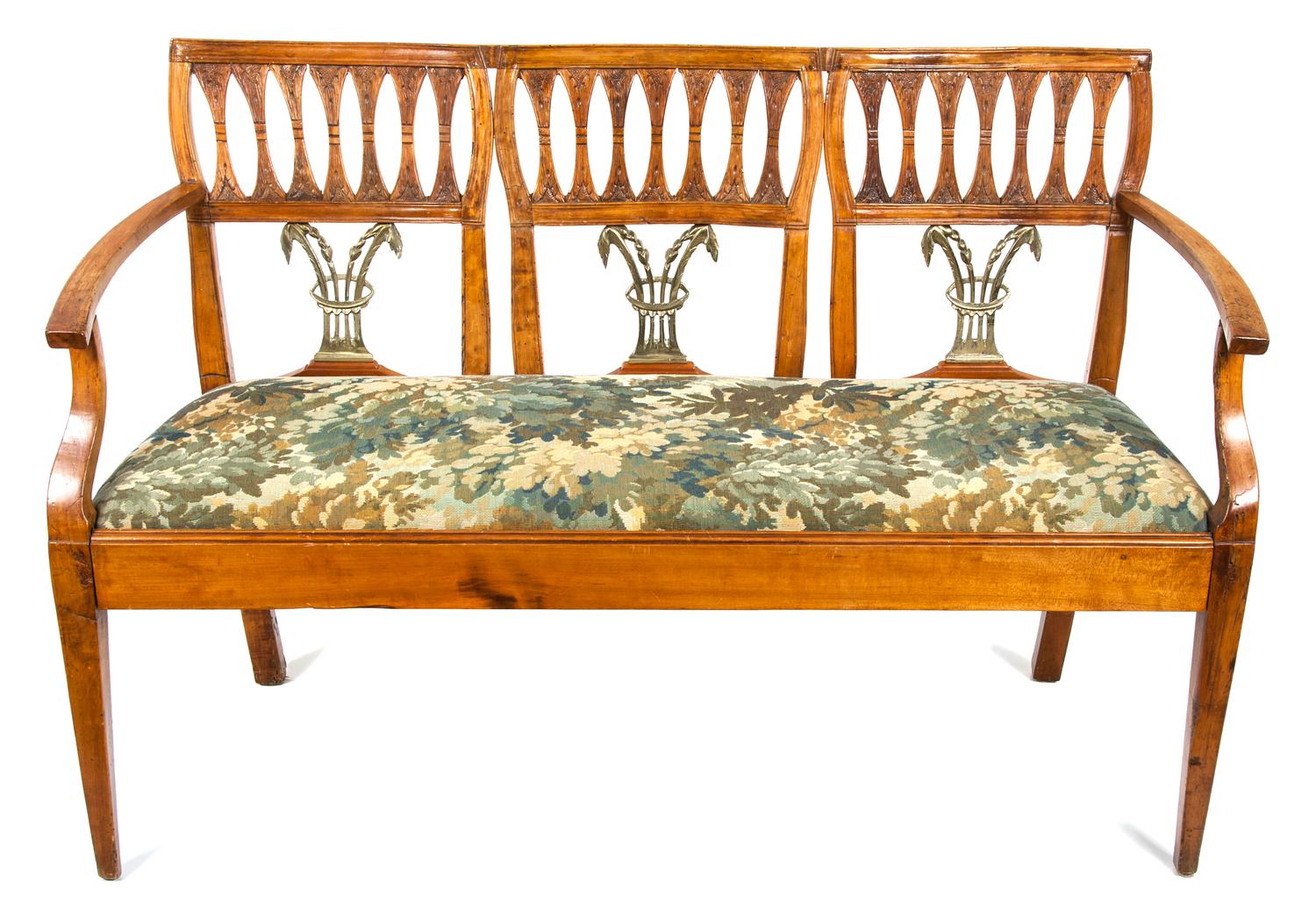 A Directoire Style Triple Back Settee Heigth 34 x width 51 x depth 18 inches.