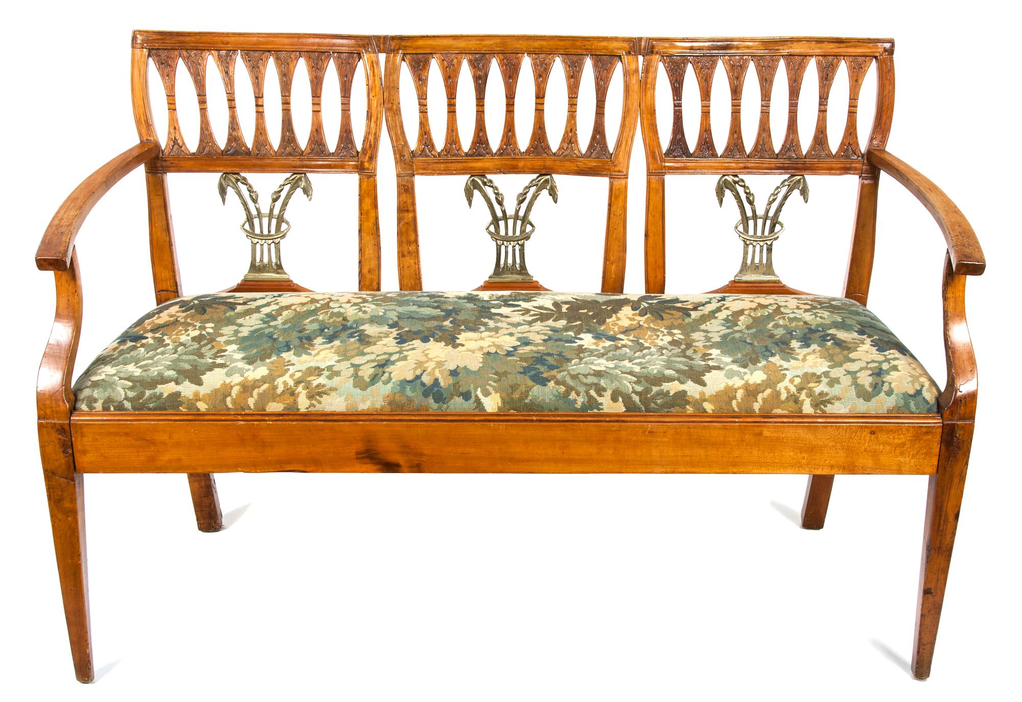 A Directoire Style Triple Back Settee Heigth 34 x width 51 x depth 18 inches.
