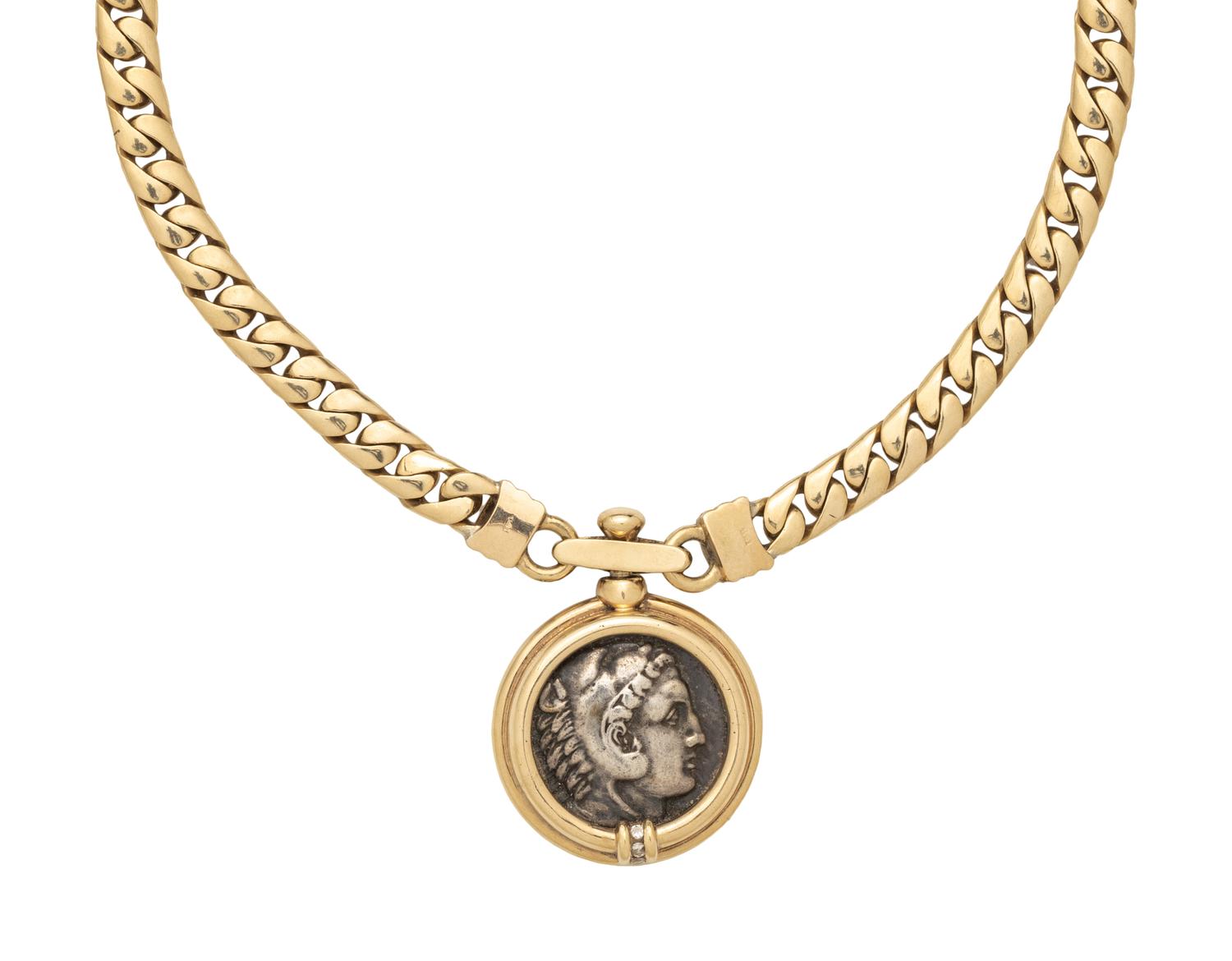 YELLOW GOLD, COIN AND DIAMOND SET