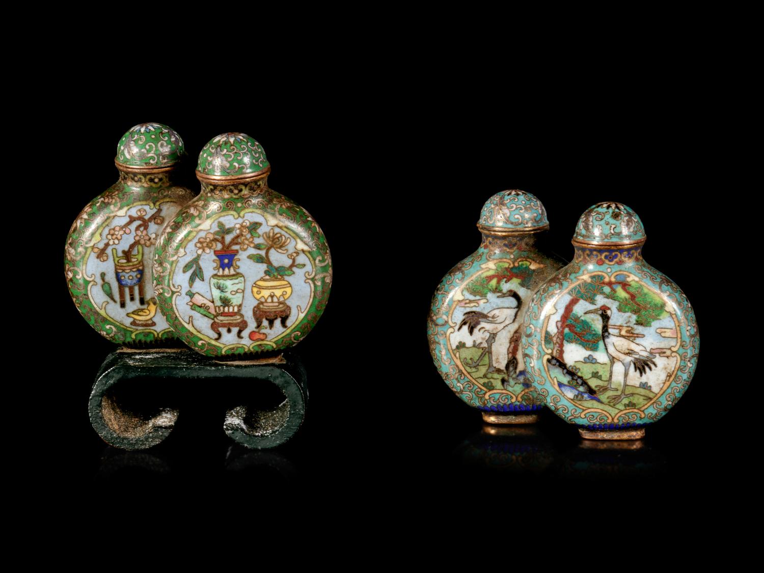 Two Chinese Cloissoné Enameled Double Snuff Bottles