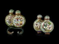 Two Chinese Cloissoné Enameled Double Snuff Bottles
