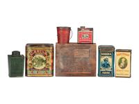 Seven Advertising Tins and Box