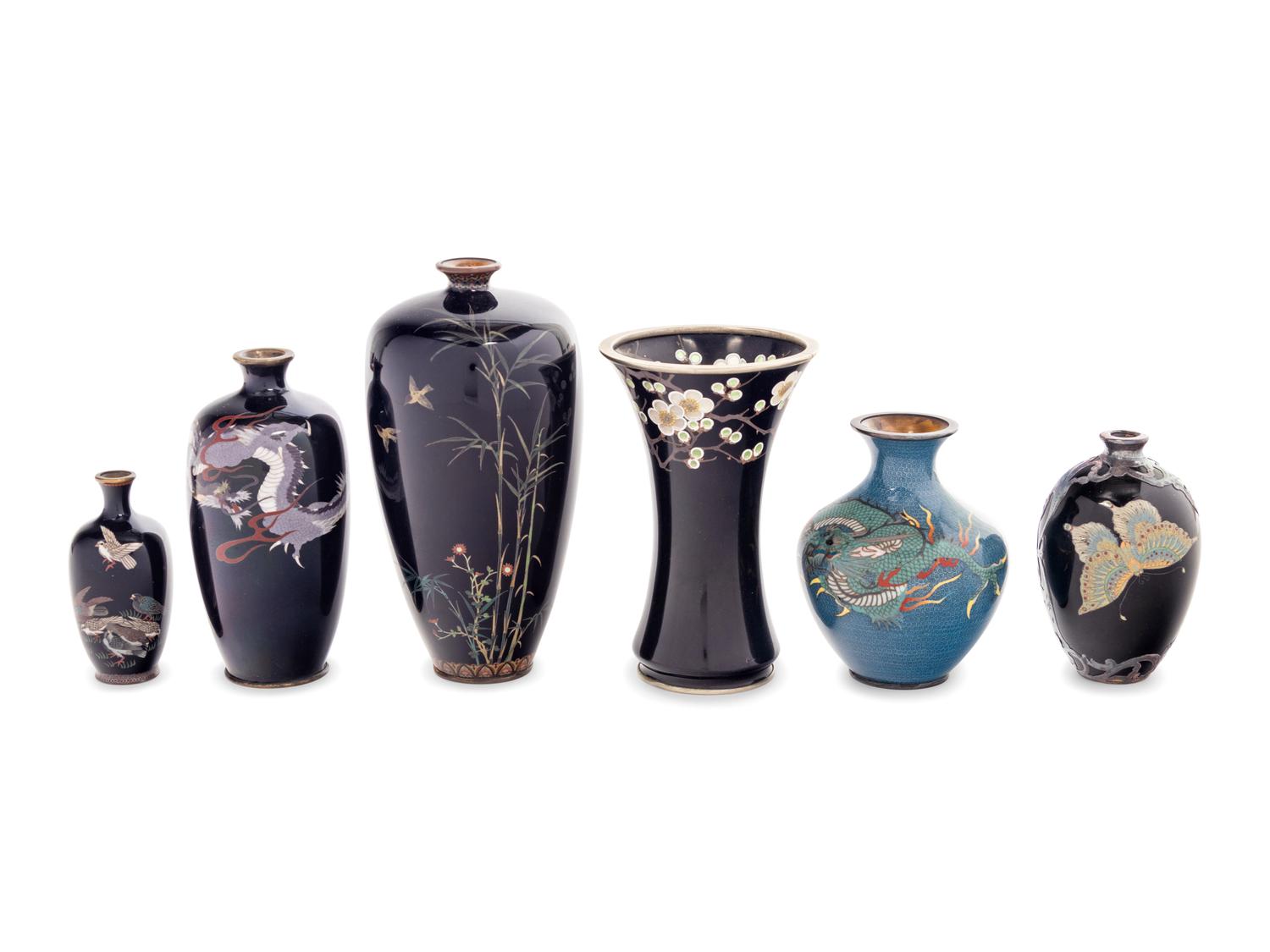 Seven Japanese Cloisonné Enamel Vases