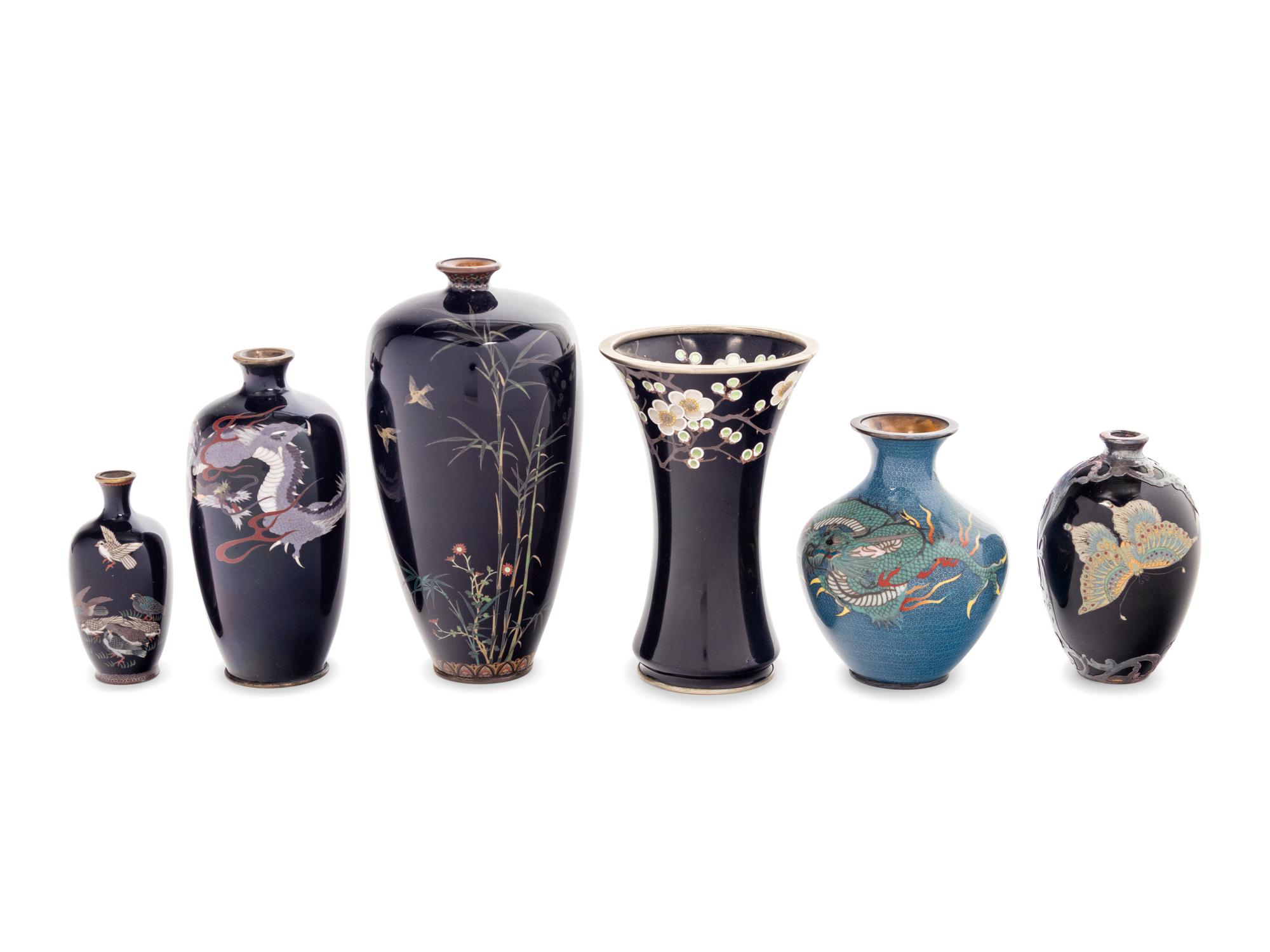 Seven Japanese Cloisonné Enamel Vases