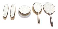 A Five-Piece English Silver and Enamel Vanity Set — Asprey & Co., Birmingham, 1962