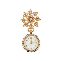 Seed Pearl, Diamond, and Yellow Gold Lapel Watch
