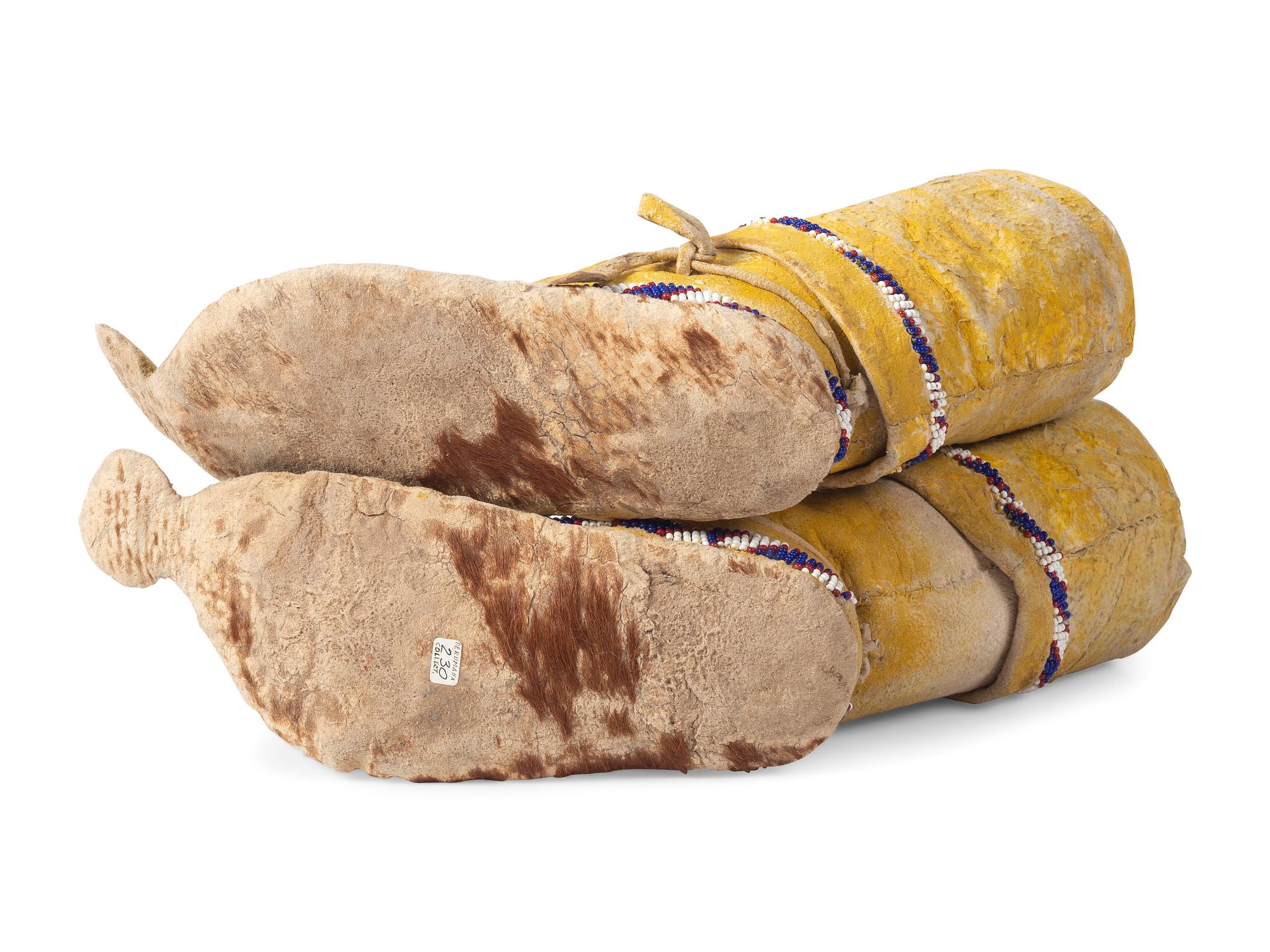 Apache Child's Beaded Boot Moccasins, with Yellow Ochre