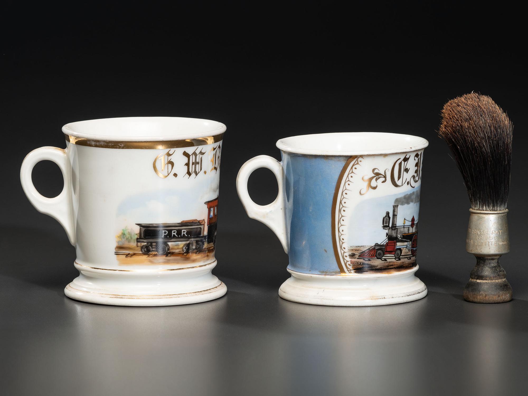 Two Railroad Worker's Porcelain Occupational Shaving Mugs
