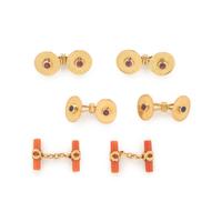 COLLECTION OF YELLOW GOLD AND MULTIGEM CUFFLINKS