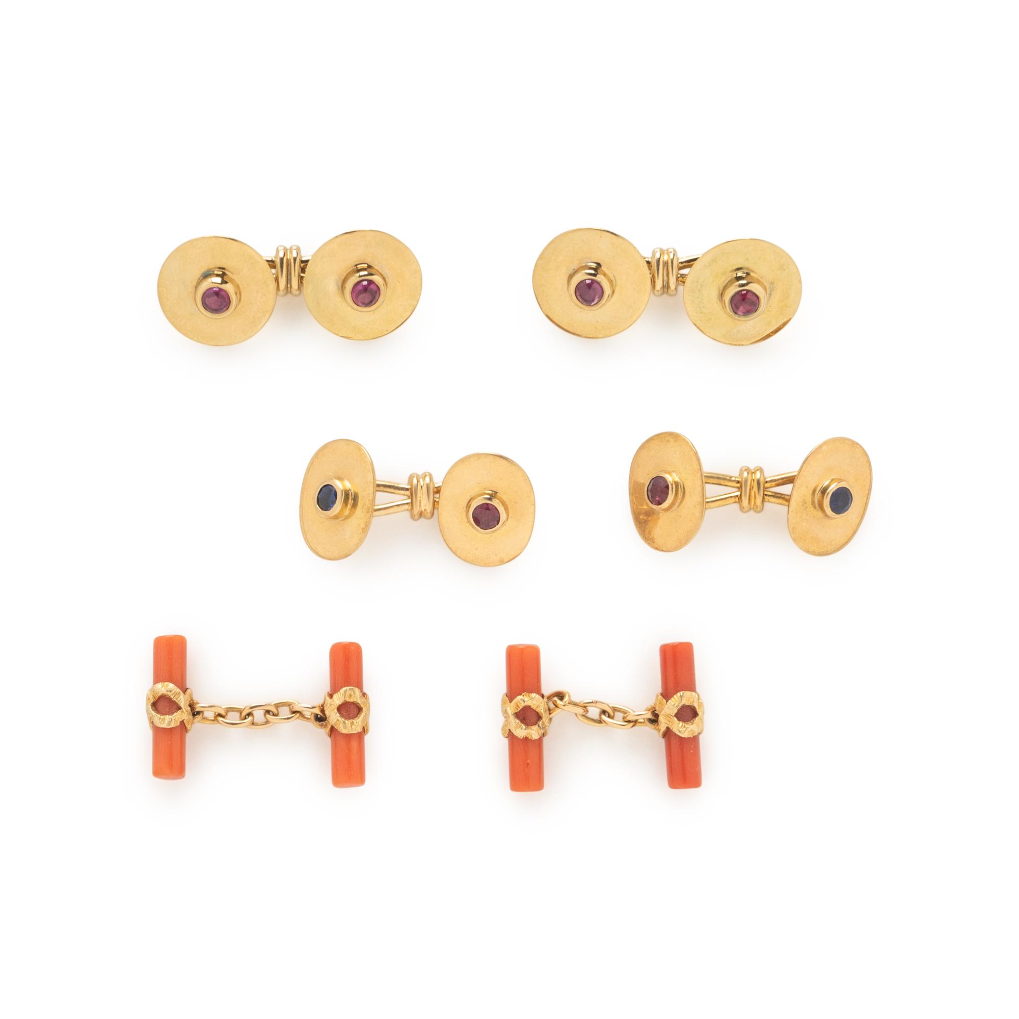 COLLECTION OF YELLOW GOLD AND MULTIGEM CUFFLINKS