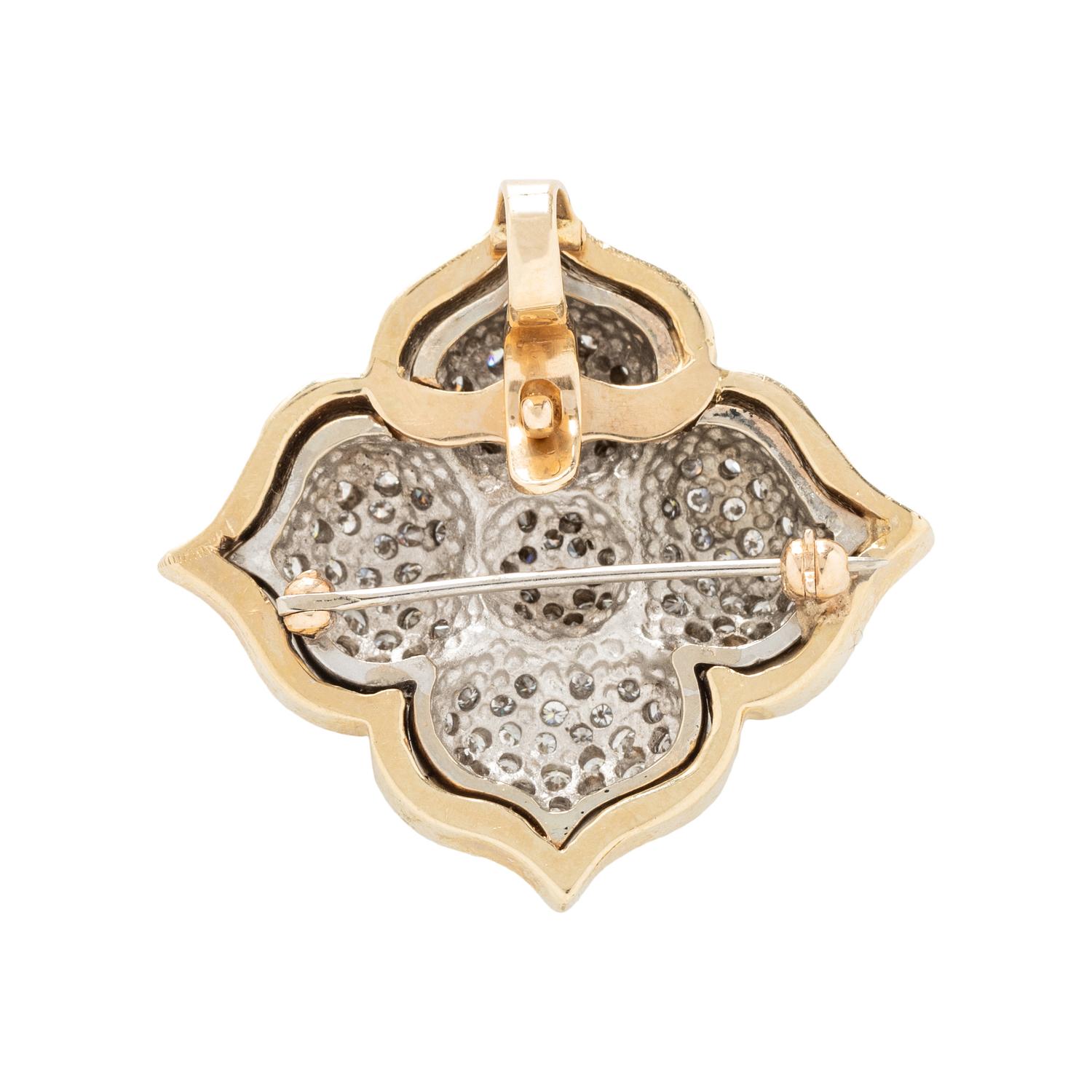 BICOLOR GOLD AND DIAMOND FLOWER BROOCH