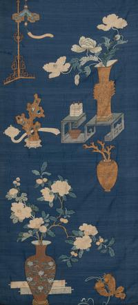 Two Chinese 'Bogu' Silk Panels