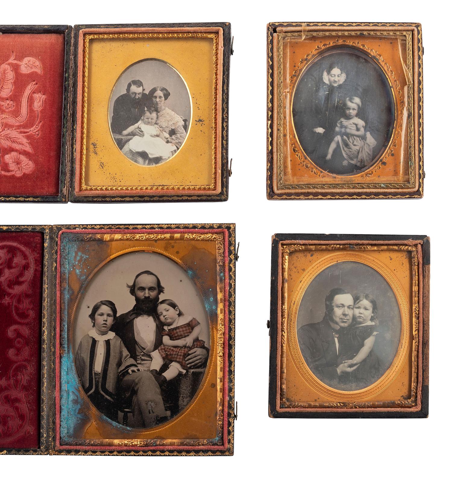 [EARLY PHOTOGRAPHY]. 16 daguerreotypes and ambrotypes with affectionately posed adults and children