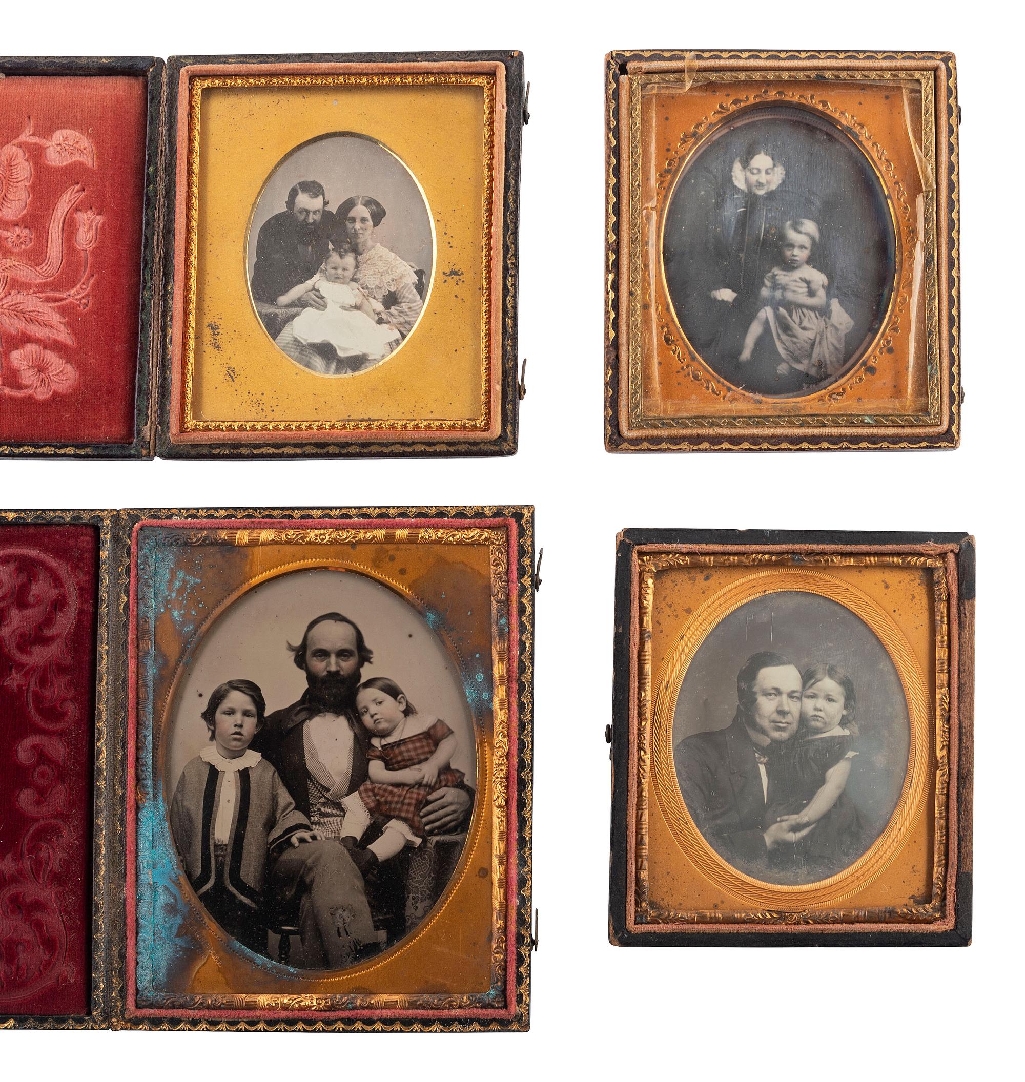 [EARLY PHOTOGRAPHY]. 16 daguerreotypes and ambrotypes with affectionately posed adults and children