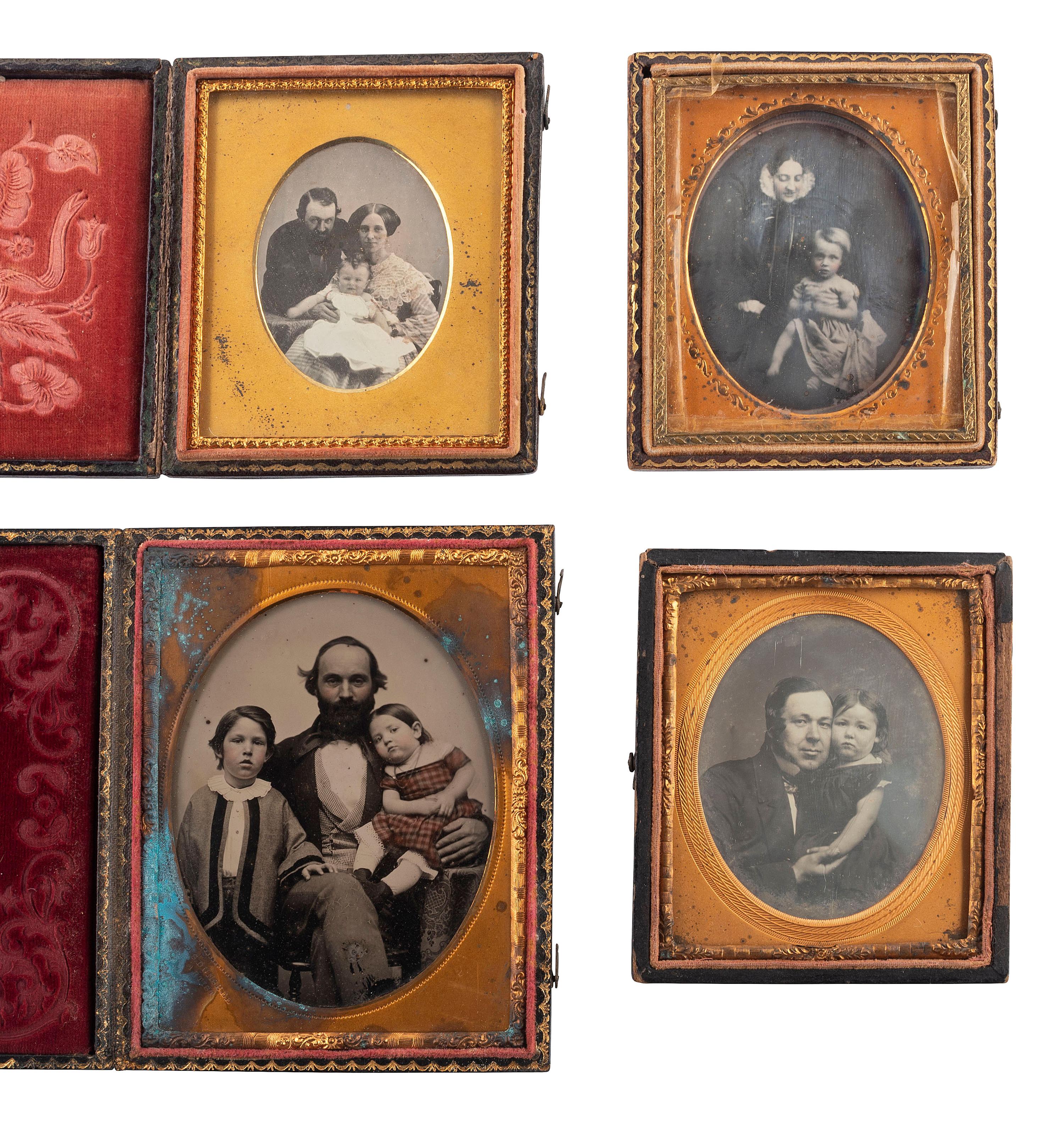 [EARLY PHOTOGRAPHY]. 16 daguerreotypes and ambrotypes with affectionately posed adults and children