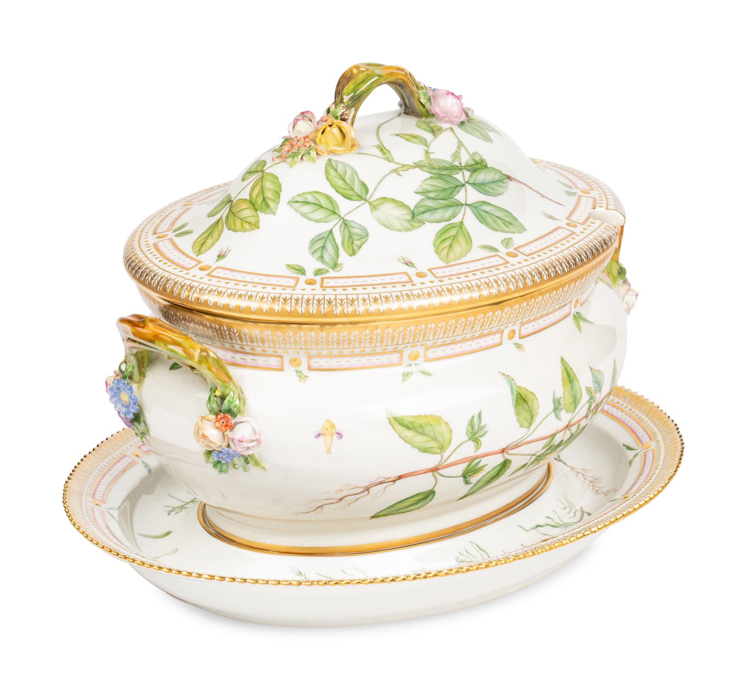 A Royal Copenhagen Flora Danica Porcelain Tureen and Stand