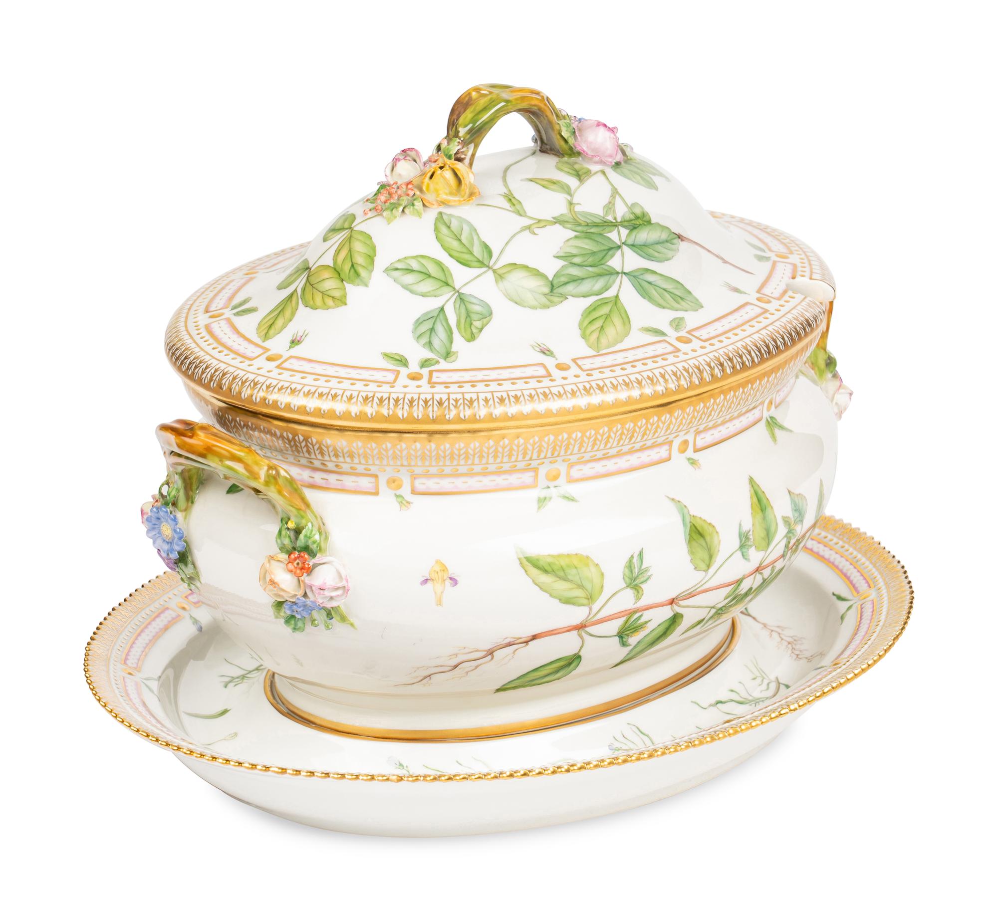 A Royal Copenhagen Flora Danica Porcelain Tureen and Stand