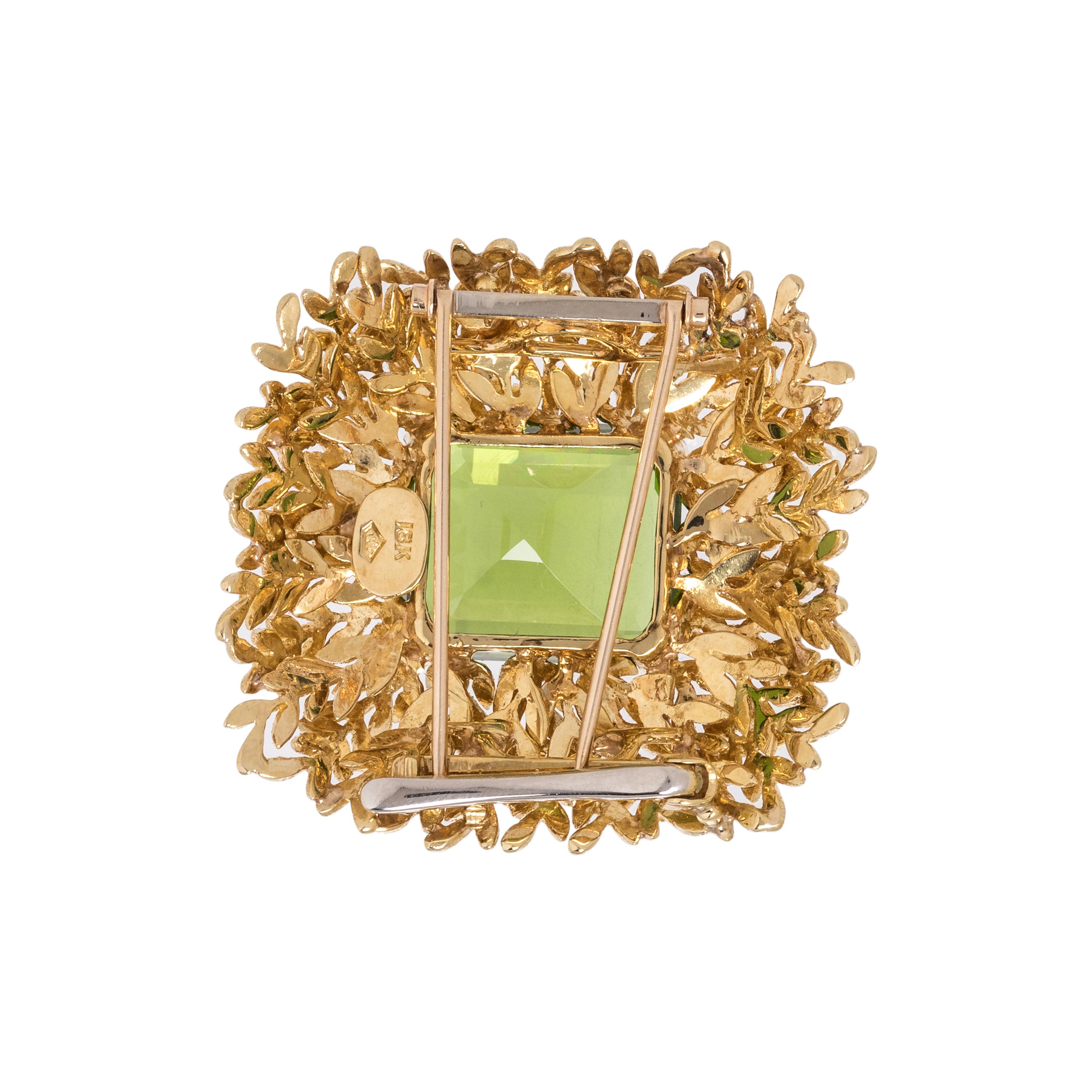 F.J. COOPER, YELLOW GOLD AND PERIDOT BROOCH