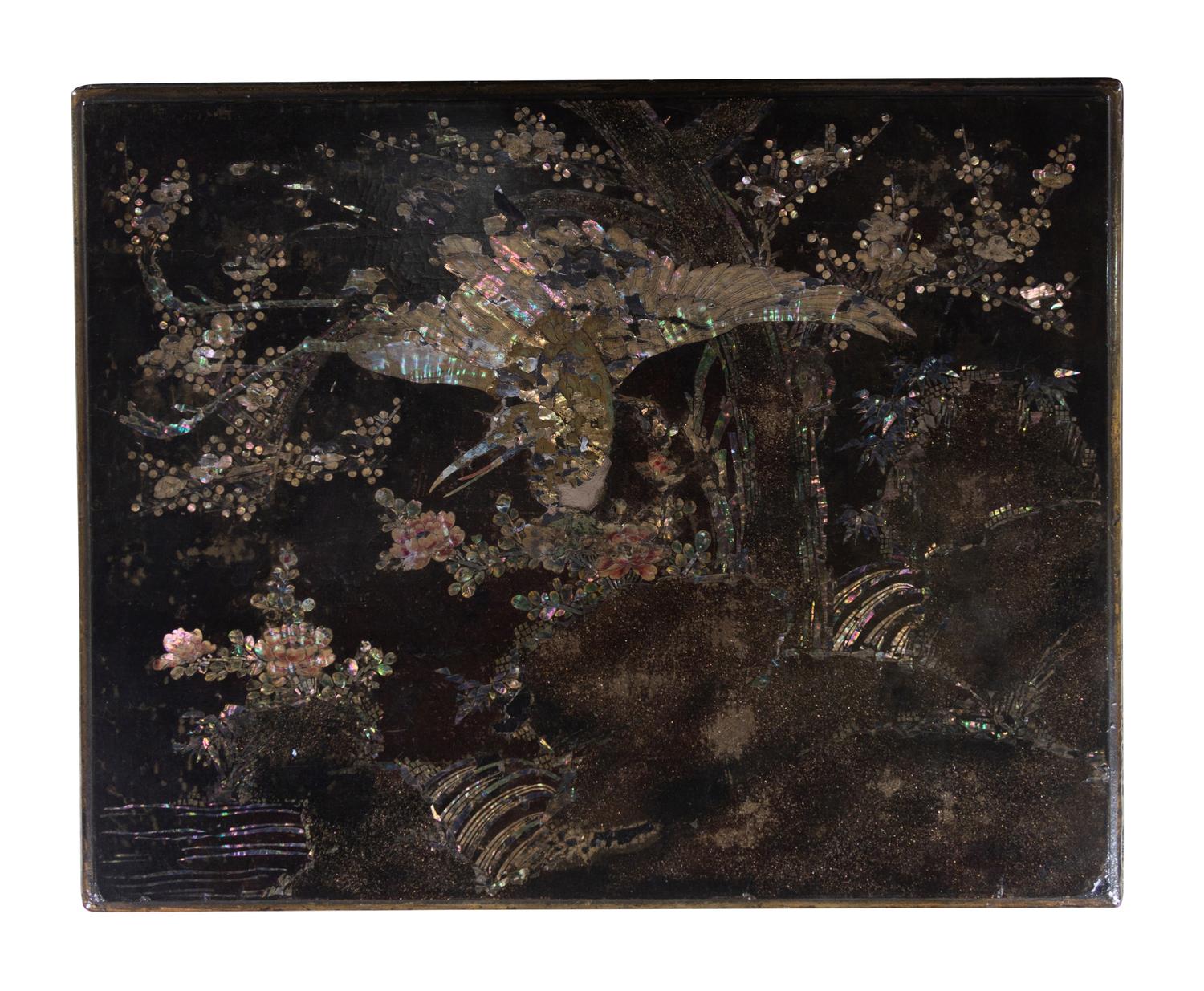A Mother-of-Pearl Inlaid Lacquer Chest on Stand