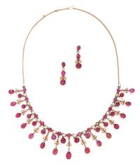 A Rose Gold, Ruby and Diamond Demi Parure, 41.20 dwts.