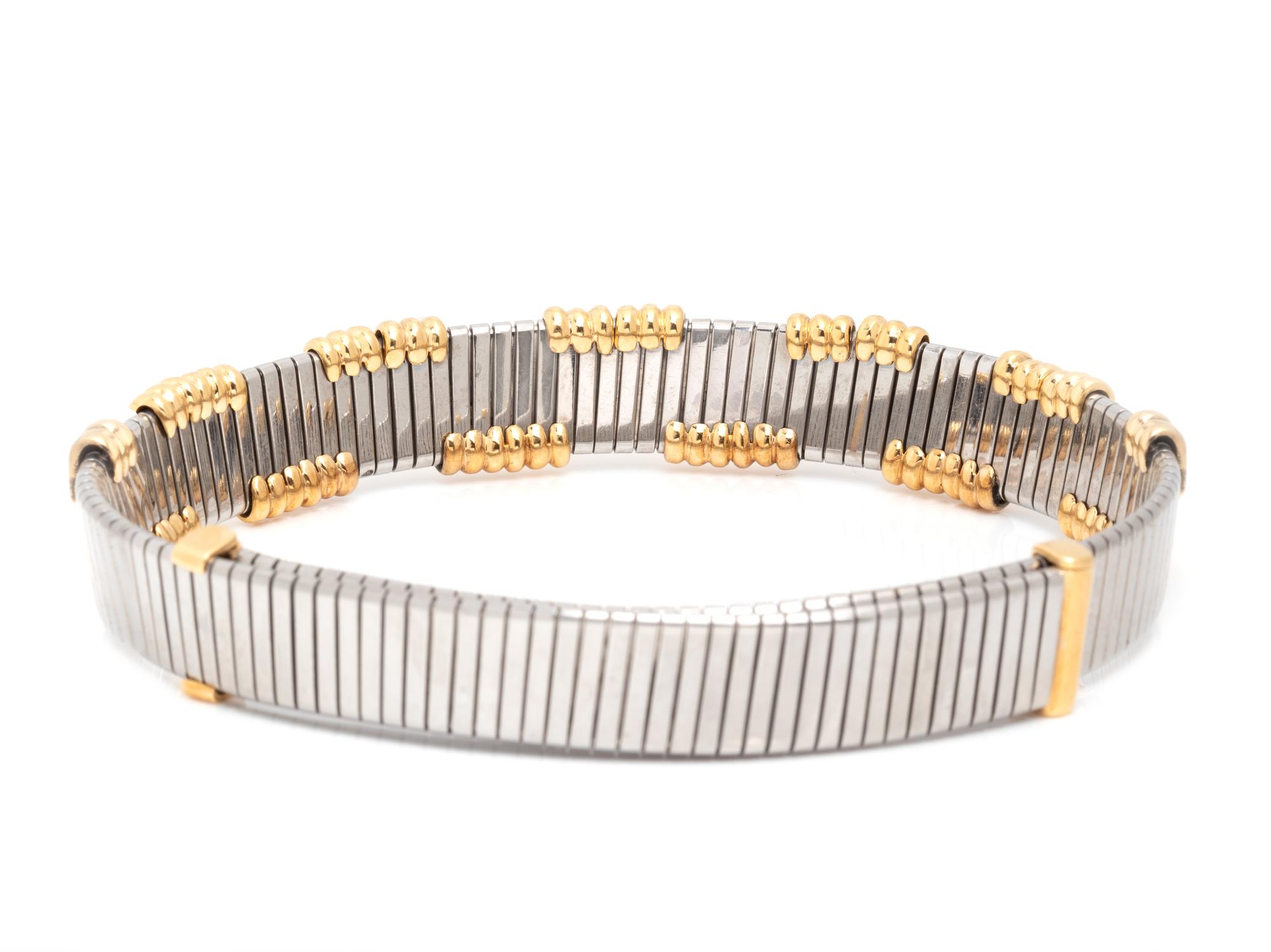 BVLGARI, STAINLESS STEEL AND YELLOW GOLD COLLAR NECKLACE