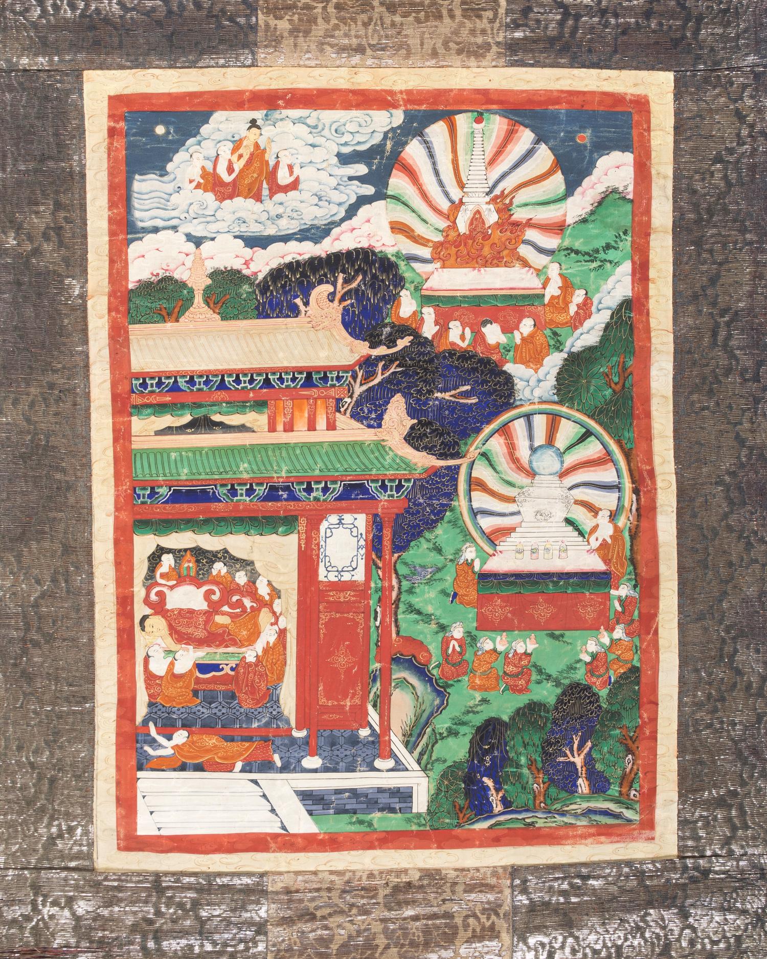 A Mongolian Thangka Depicting Stories from the Life of Buddha