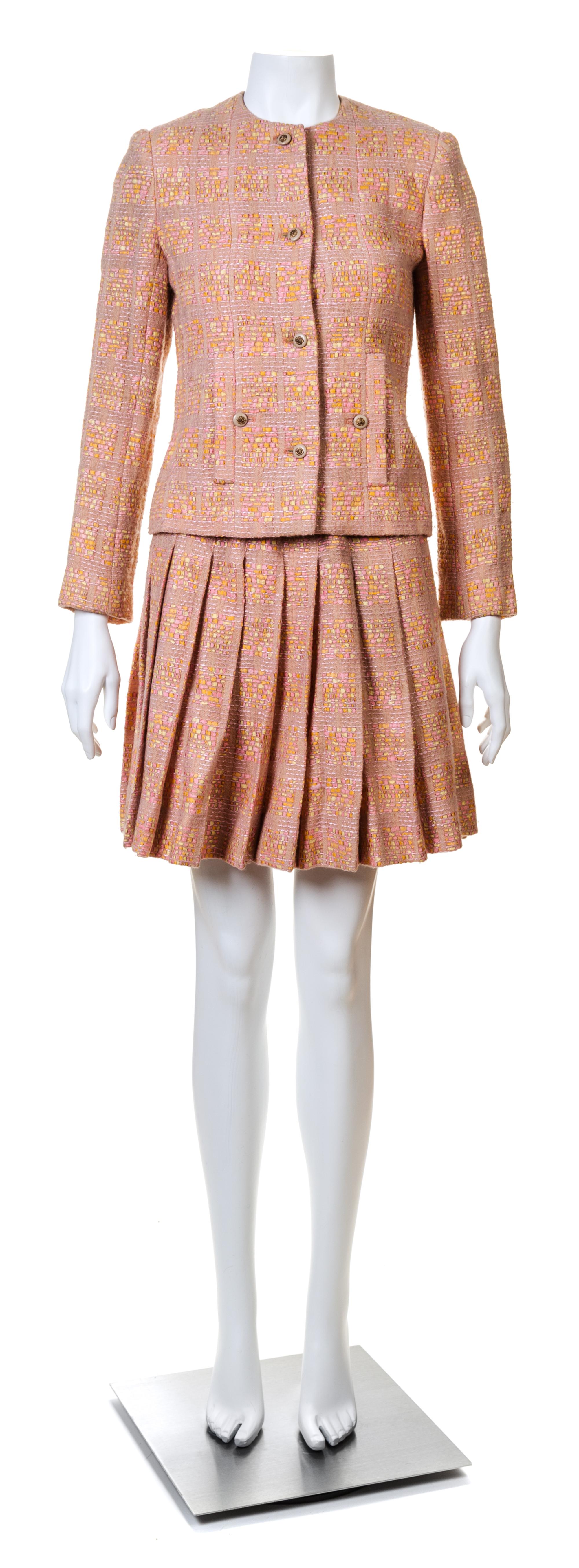 A Chanel Creations Dusty Rose Wool Skirt Ensemble, Size 4.
