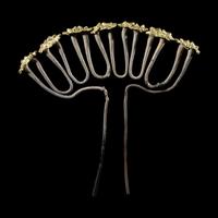 A Chinese Parcel Gilt Silver 'Peony' Hairpin, Chai, Song Dynasty 宋 金裹頭連七式花頭銀釵