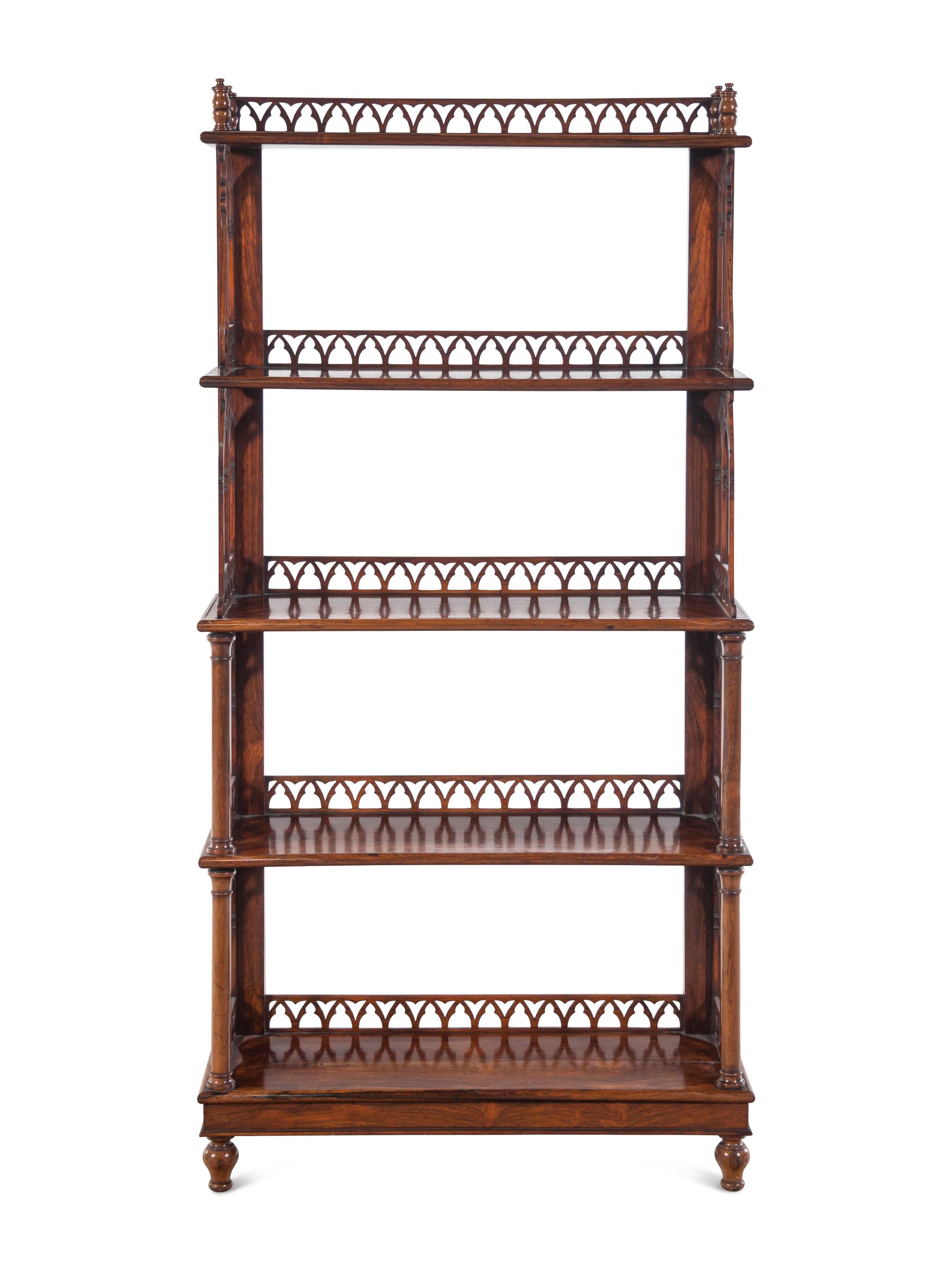 A Regency Rosewood Five-Tier Open Bookcase in the Gothic Taste