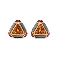 BULGARI, YELLOW GOLD, CITRINE, PINK TOURMALINE, AND HEMATITE CLIP EARRINGS