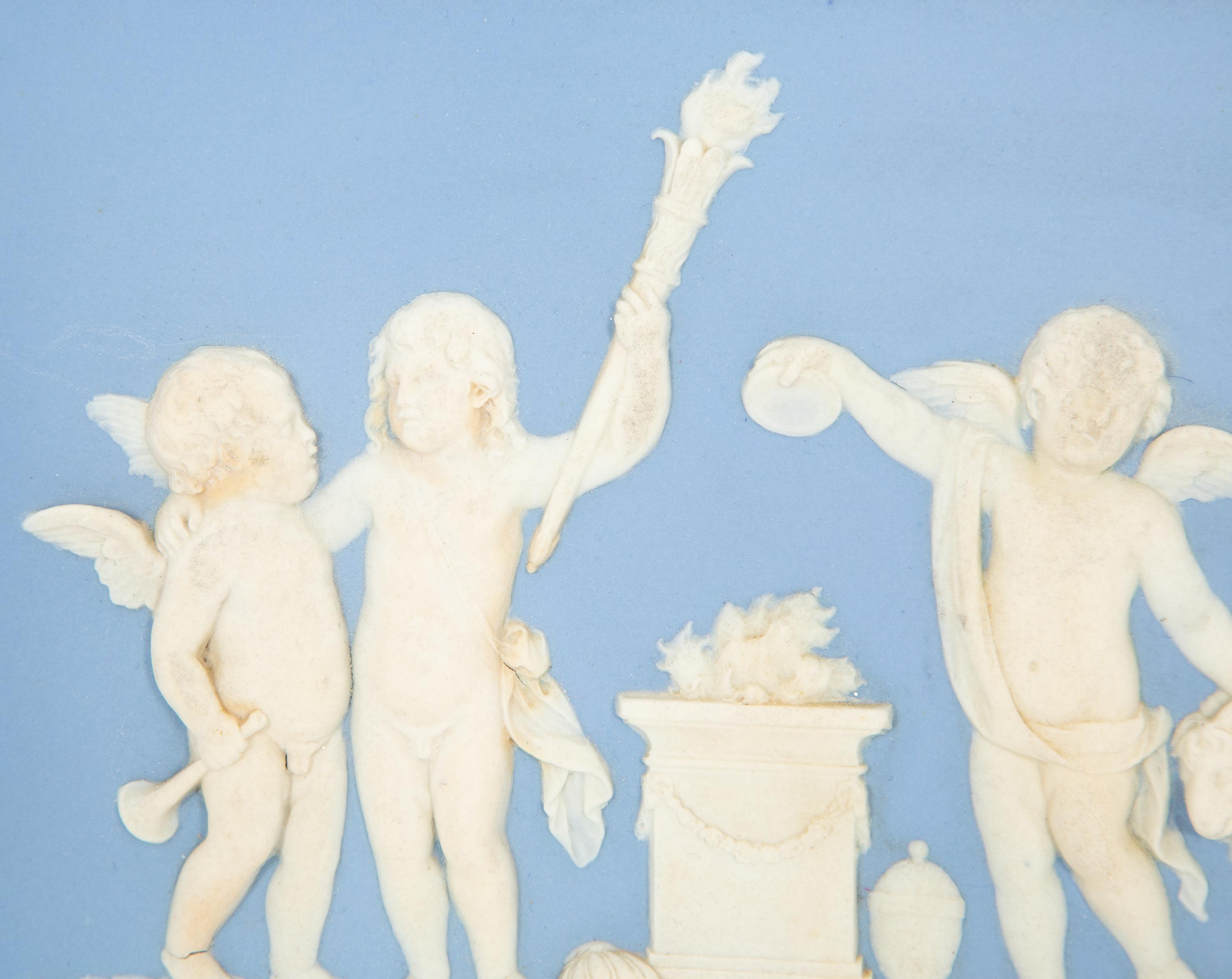 A Pair of Wedgwood Blue Jasperware Plaques The Marriage of Cupid and Psyche and Sacrifice to Hymen