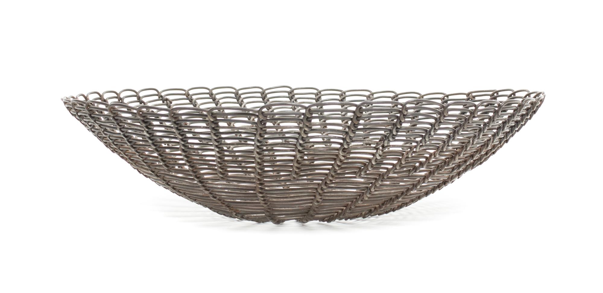 A Tohono O'odham Wire Basketry Bowl, Eugene Lopez Height 3 x diameter 11 3/4 inches.
