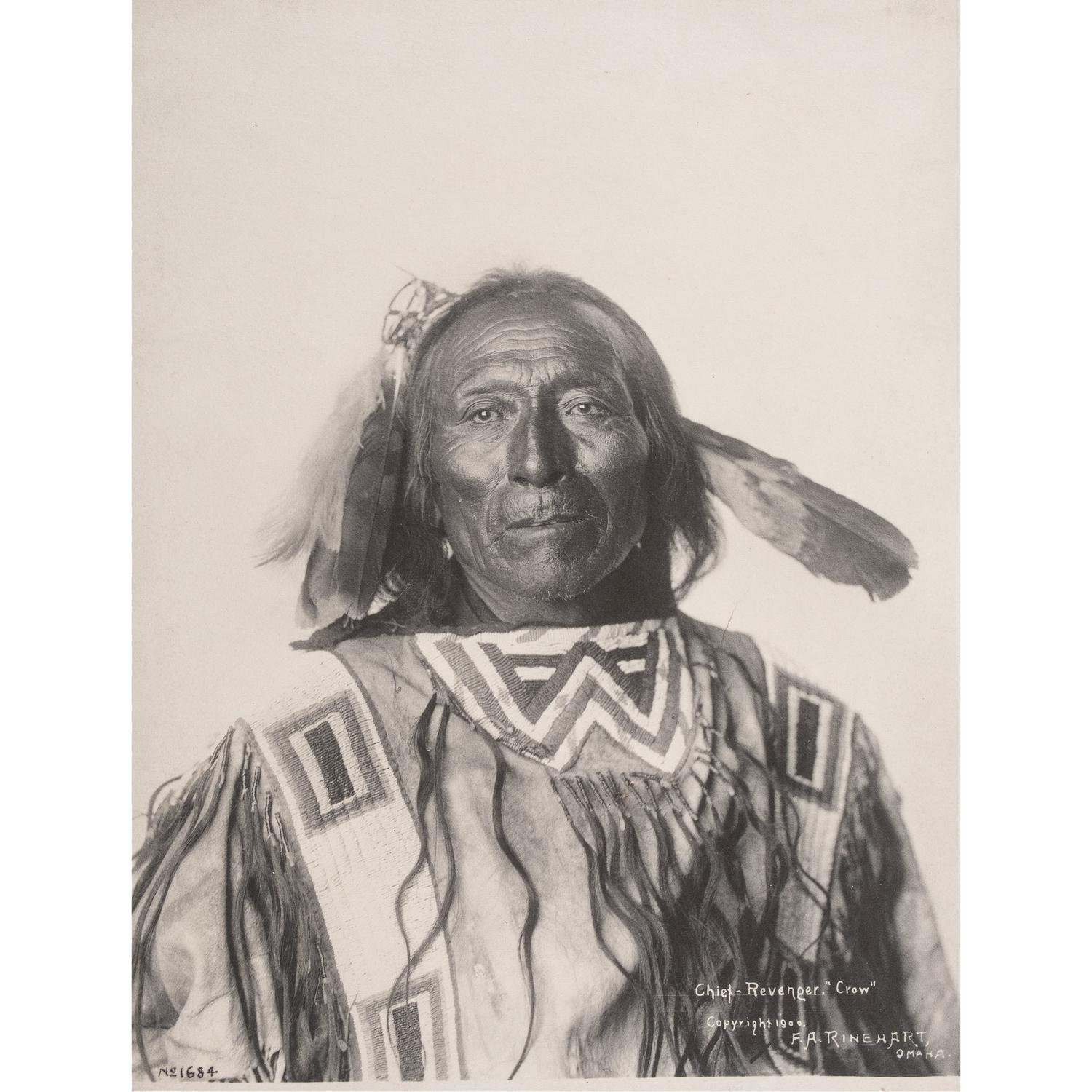 F.A. Rinehart, Two Platinum Photographs Featuring Chief Revenger, Crow, and Touch the Cloud, Cheyenne